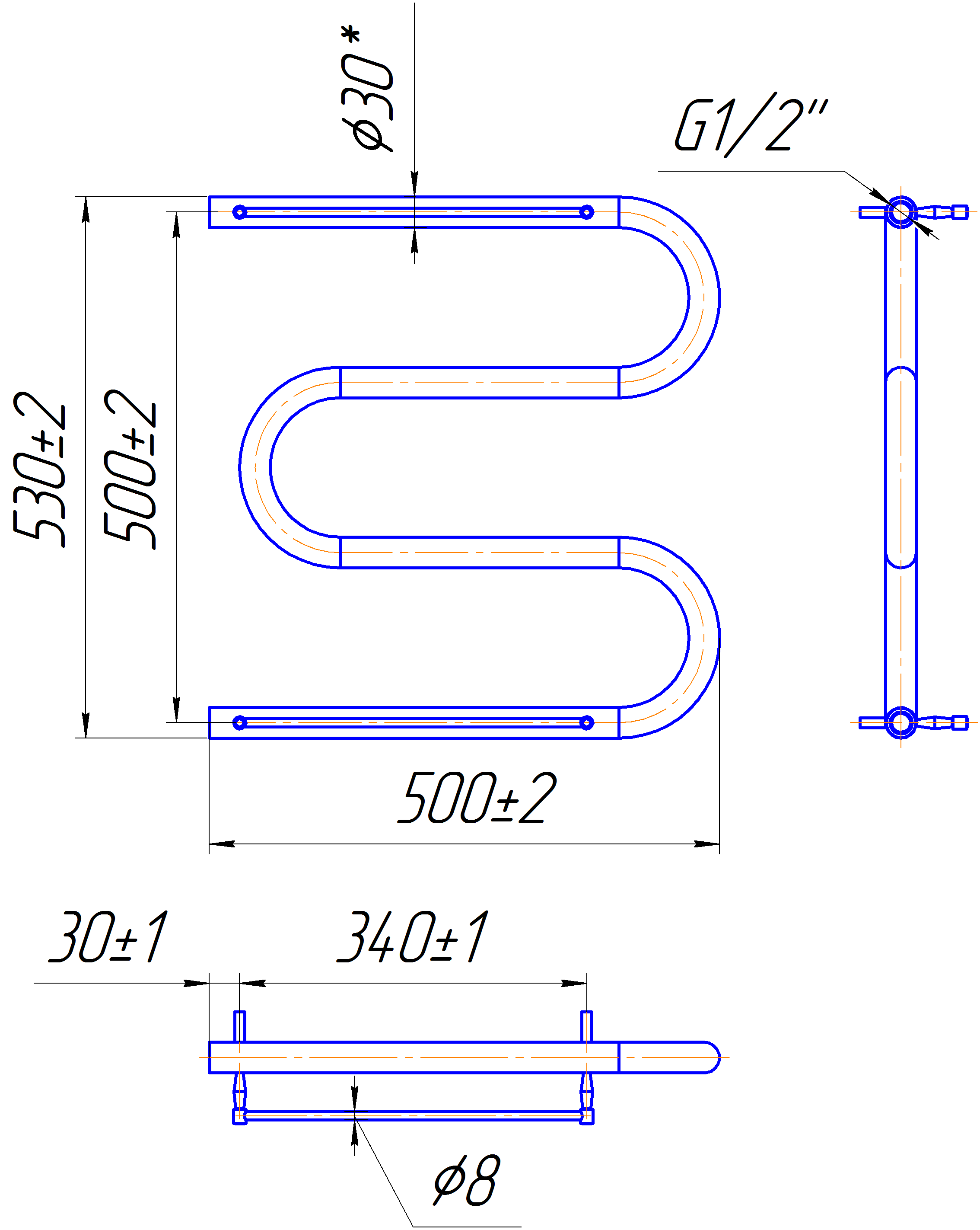 Водяна рушникосушарка Inox Змійка 30 530х500/500 полички (Білий мат) 2