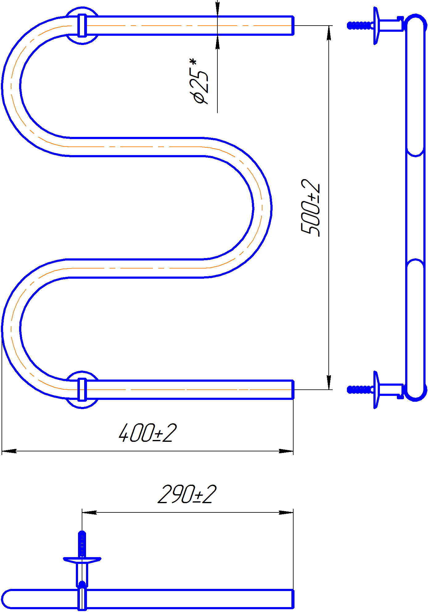 Водяна рушникосушарка Inox Змійка 25 525х400/500 (Золото)