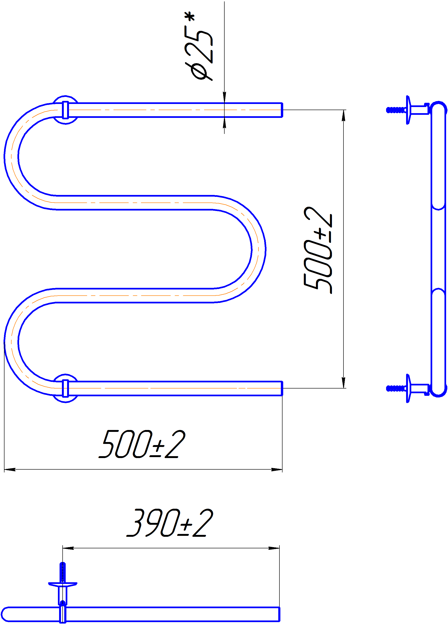 Водяна рушникосушарка Inox Змійка 25 525х500/500 (Чорний мат) 2