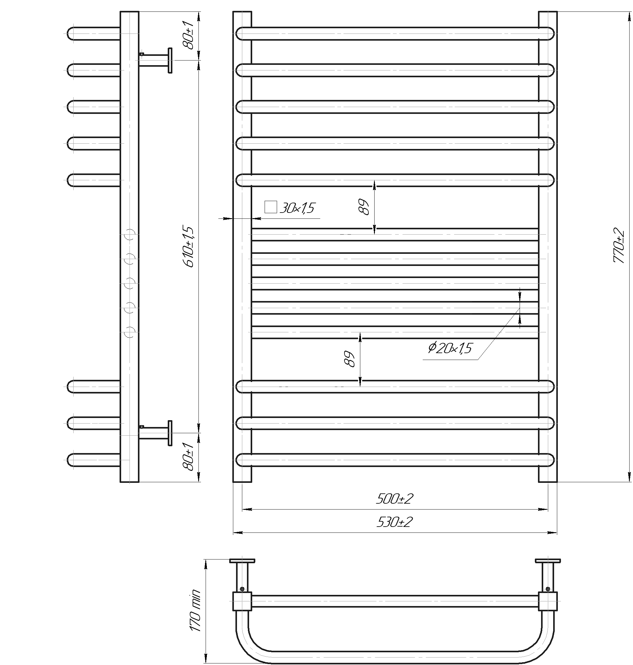 Водяна рушникосушарка Inox Гера-Люкс 770х530/500 4