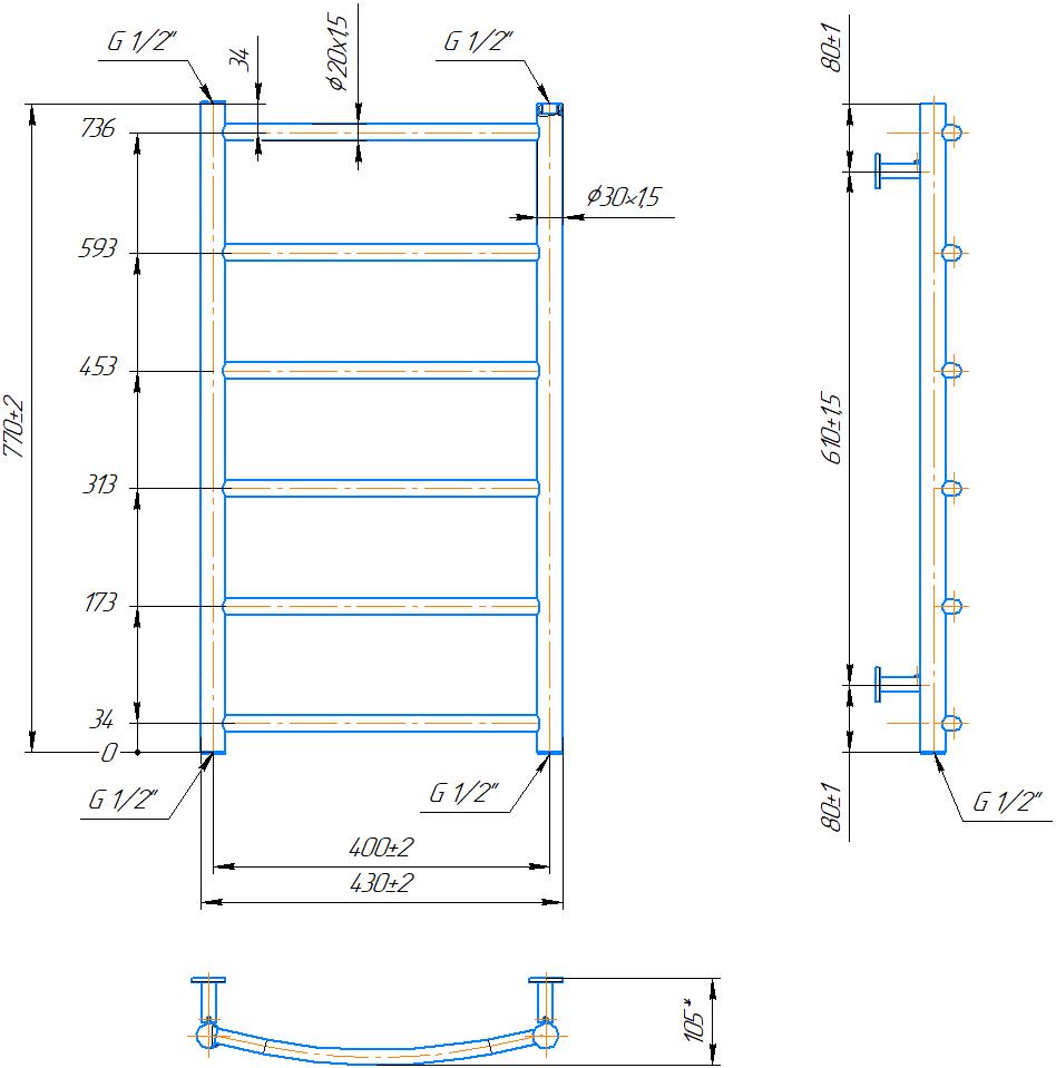 Водяна рушникосушарка Inox Класік HP 770х430/400 4