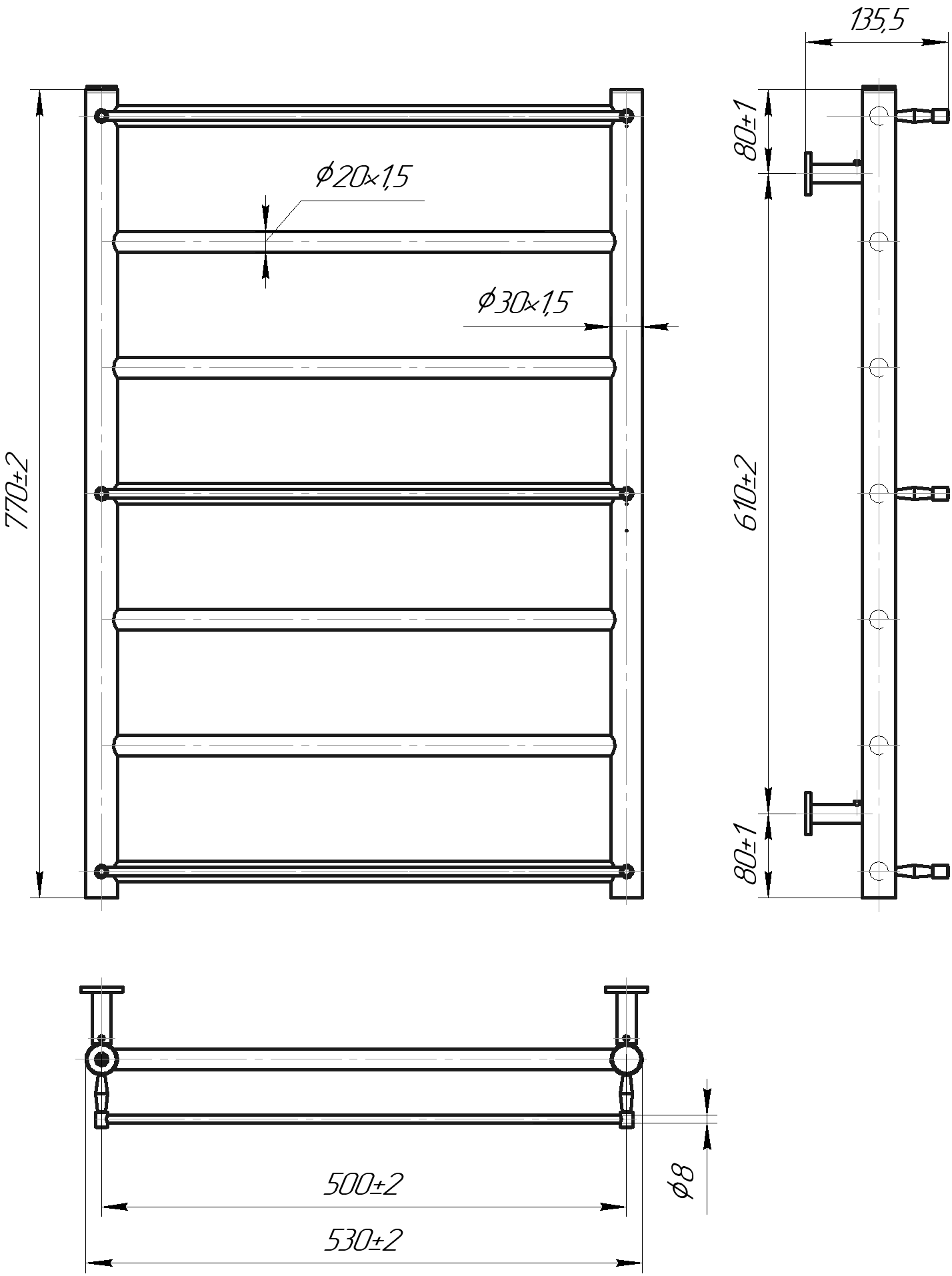 Водяна рушникосушарка Inox Одісей 770х530/500 4