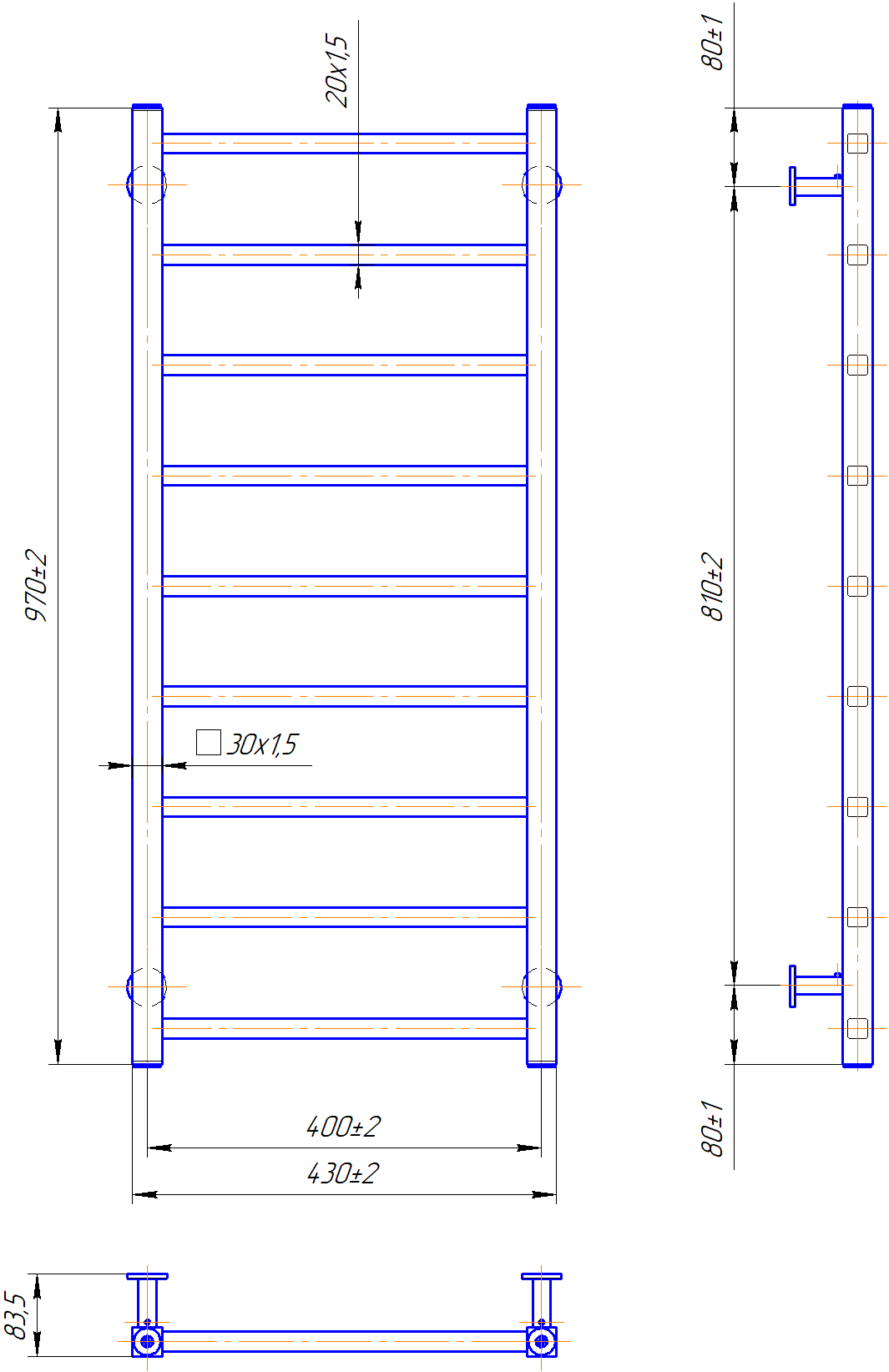 Водяна рушникосушарка Inox Токіо 970х430/400 4