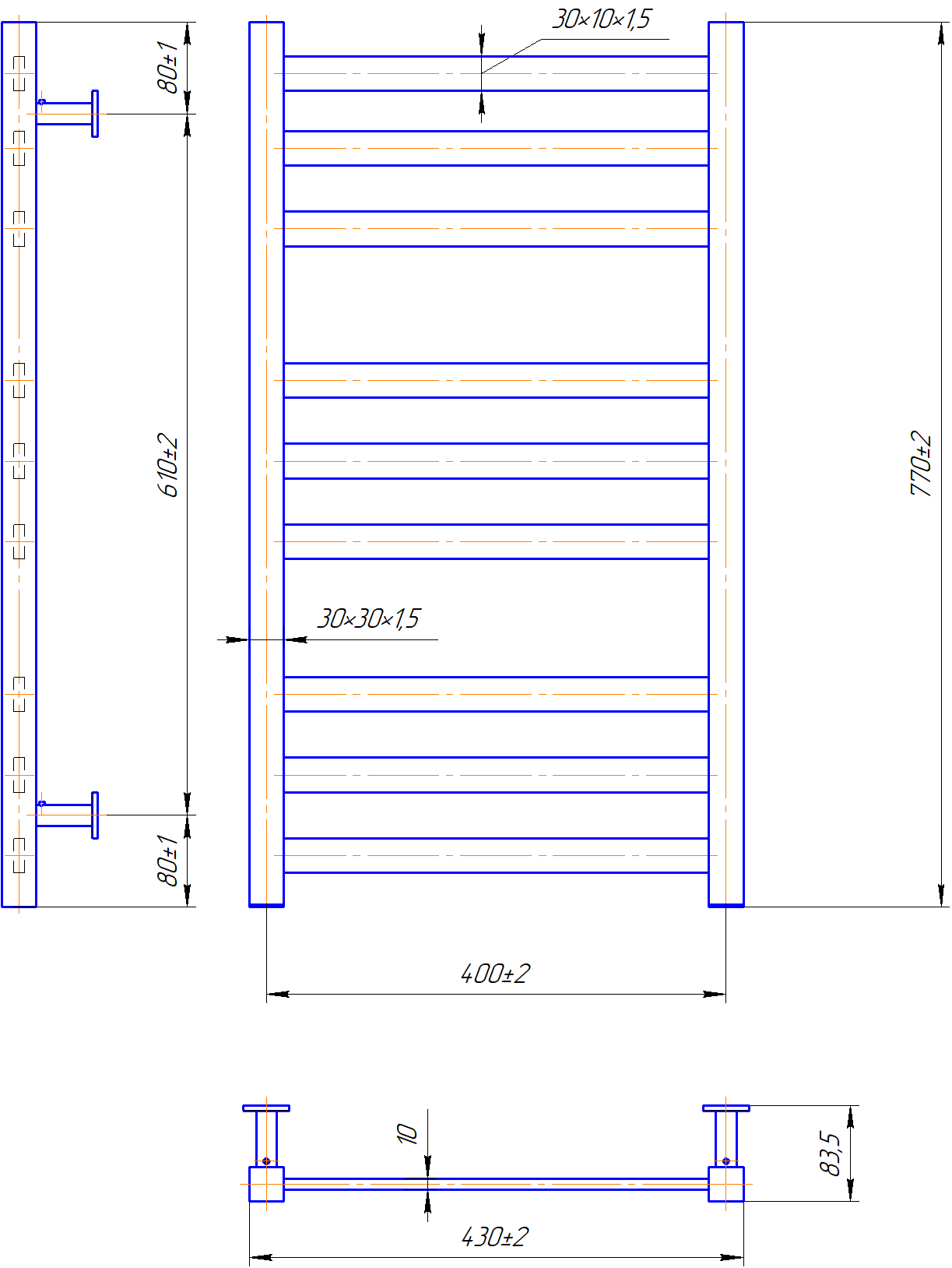 Водяна рушникосушарка Inox Чикаго 770х430/400 4